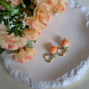 peach charm gold hoop earrings
