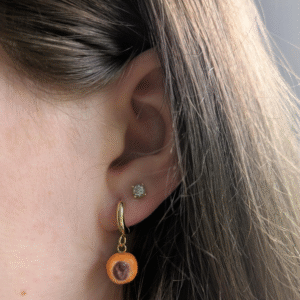 gold hoop apricot charm earrings