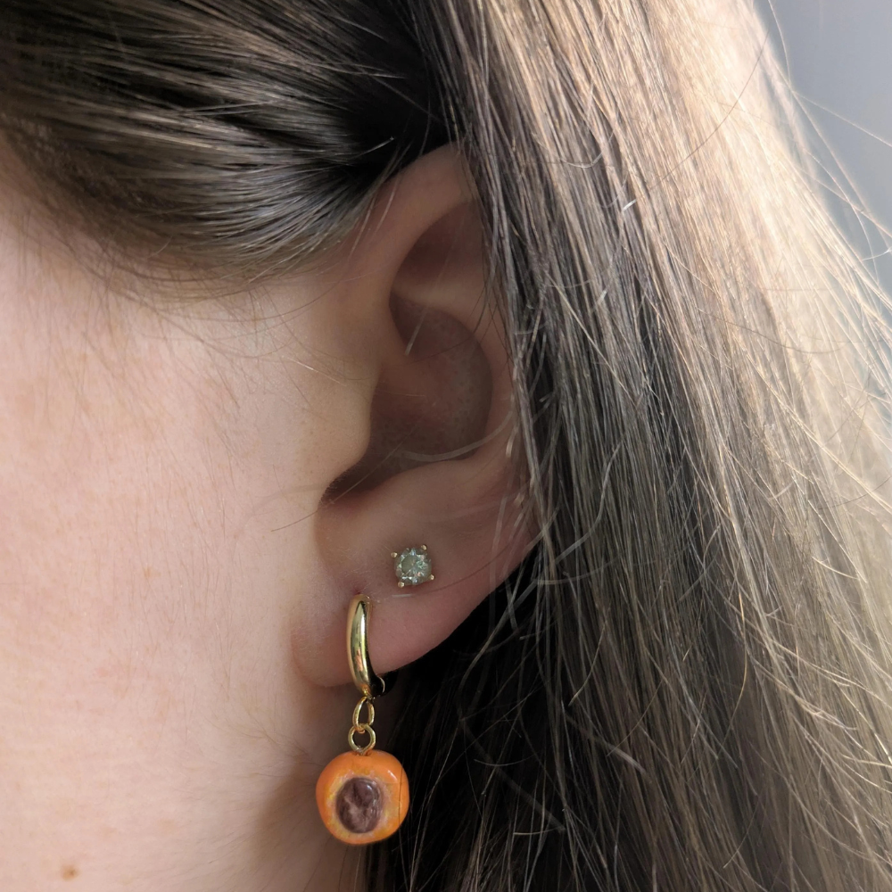 gold hoop apricot charm earrings