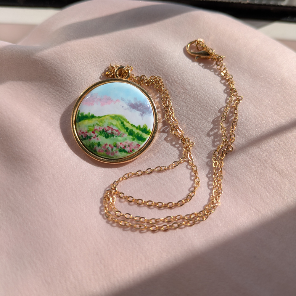 pink wildflower field pendant necklace