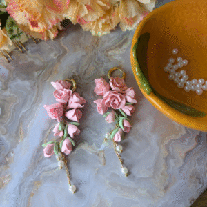 rose cluster polymer clay earrigs